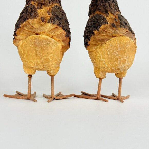 Rustic Style 2 Wood Duck Handcrafted Decor With Bark Like Texture Metal Feet - Picture 7 of 15